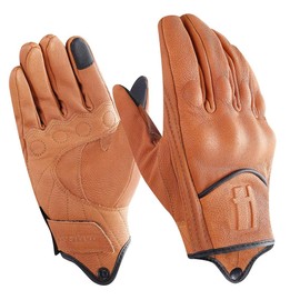 Harssidanzar Mens Full Finger Goatskin Leather Touchscreen Motorcycle Gloves GM028A,Tan,Size L