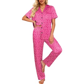 Ekouaer Satin Pajamas Set for Women Silk Button Down Sleepwear Short Sleeve Loungewear 2 Pieces Nightwear