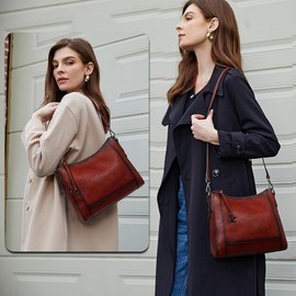 Iswee Genuine Leather Crossbody Bag Purse for Women Hobo Handbag Shoulder Bag Satchel Mini Bag(Wine)