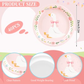 FYSUIMU Silly Goose Paper Plates Disposable Plates Pink Bow Goose Floral Decorative Dinner Plate 9 Inch for Birthday Party Baby Shower Table Decor Supplies, 40 Pcs