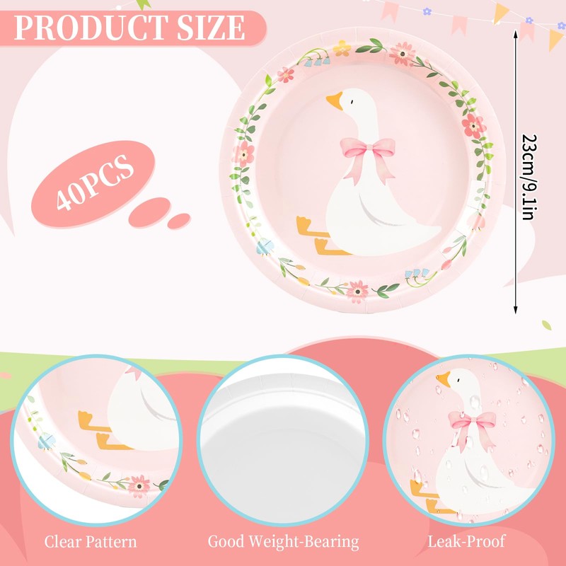 FYSUIMU Silly Goose Paper Plates Disposable Plates Pink Bow Goose