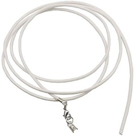 Unbespielt Leather Cord White 1 m x 2 mm Can be Shortened Round Chain Necklace Women Men Children Clasp Silver Colour, Leather