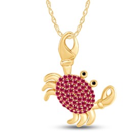 AFFY Round Cut Simulated Ruby and Black Cubic Zirconia Pave Crab Charm Pendant Necklace in 14k Yellow Gold Over Sterling Silver with 18" Chain
