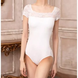 ProDance PLHA008B Women's Lace Half Cup Variation Ballet Leotard, white