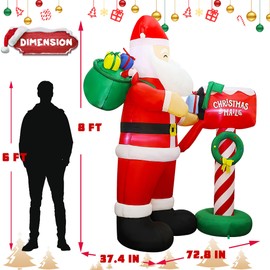 Lulu Home Christmas Inflatable Decoration, 8FT H Giant Blow Up Santa Presenting Gifts to A Mailbox, Xmas Inflatable Santa Blowups with Storage Bag for Winter Holiday Indoor Outdoor Decor