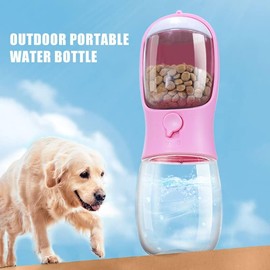 Dog Water Bottle, Puppy Essentials, Dog Stuff, Leak Proof Puppy Water Dispenser with Feeder for Dogs Cats Outdoor Walking, Hiking & Travel (White) (Turqoise, 280 ml)