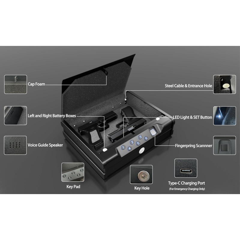 gun safe，Biometric Gun Safe For Handgun with fingerprint, key and