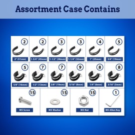 New Age America® 109pcs Cable Clamps Set & Bolts/Nuts/Washers/Allen Key | 3/16" to 2" (5-51mm) | 12 Sizes | Black | 304 Stainless Steel & Rubber Cushioned Cable Clamps | Automotive Wire Pipe Clamps