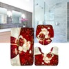 3Pcs Christmas Mat Sets Santa Claus Non Slip Mat Bathroom