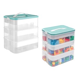 CinnanniC Plastic Storage Organizer Box 3 Layer Clear Building Blocks Storage Bins with Lid and Adjustable Storage Compartments for Bead Dolls Tool Parts Sewing(Green