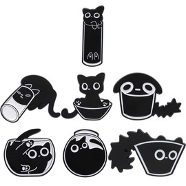 SIRLOMU 7 Pieces Cat Enamel Lapel Pins for Women and Girls, Cute Animal Enamel Brooch for Jackets, Playful Cat Enamel Brooch Badge (Black)