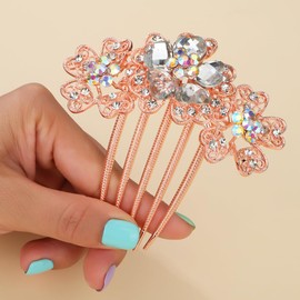 Chargances Luxury Sparkly Flower Rhinestone Hair Comb with Long Teeth Bridal Wedding Gold Floral Crystal Hair Side Comb Hair Accessories Headpiece for Women and Girls (Gold)