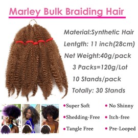 3 Bundles Marley Twist Hair Crochet Afro Marley Kinky Curly Hair Extensions Synthetic Braiding Hair Extensions Light Chestnut Brown