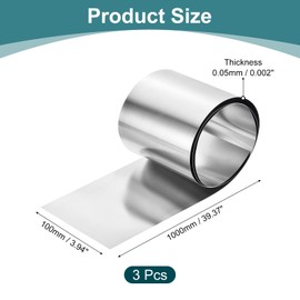 uxcell 3 Pcs Pure Nickel Sheet, 99.6% Pure Nickel Plate Nickel Strip 0.002"x3.94"x39.4"(0.05x100x1000mm) Nickel Anode for Electroplating Scientific Lab Industry DIY Craft