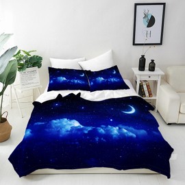 ANHOPE Night Cloud Moon Stars Bed Linen Set Soft Microfibre Print Duvet Covers with Zip 3-Piece Duvet Cover 135 x 200 cm and 2 Pillowcases 50 x 70 cm All-Year Duvet Cover Set