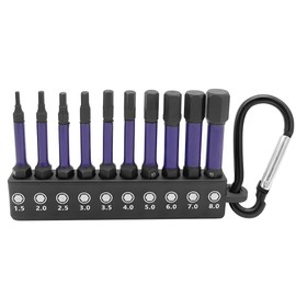 Saipor 10pcs Metric Impact Hex Head Allen Wrench Drill Bit Set, 1/4 Inch Hex Shank Magnetic Hex Bits Set S2 Steel Hex Allen Power Bit Set with Storage Bit Holder and Carabiner（2 inch Long）