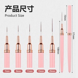 Metallic Liner Nail Art Brushes Set, Nail Art Pens, 5PCS Pink Color Nail Tools Liner Brush UV Gel Polish Painting Nail Design For Long Lines, Thin Details, Fine Drawing, Sizes 7/9/11/15/25mm