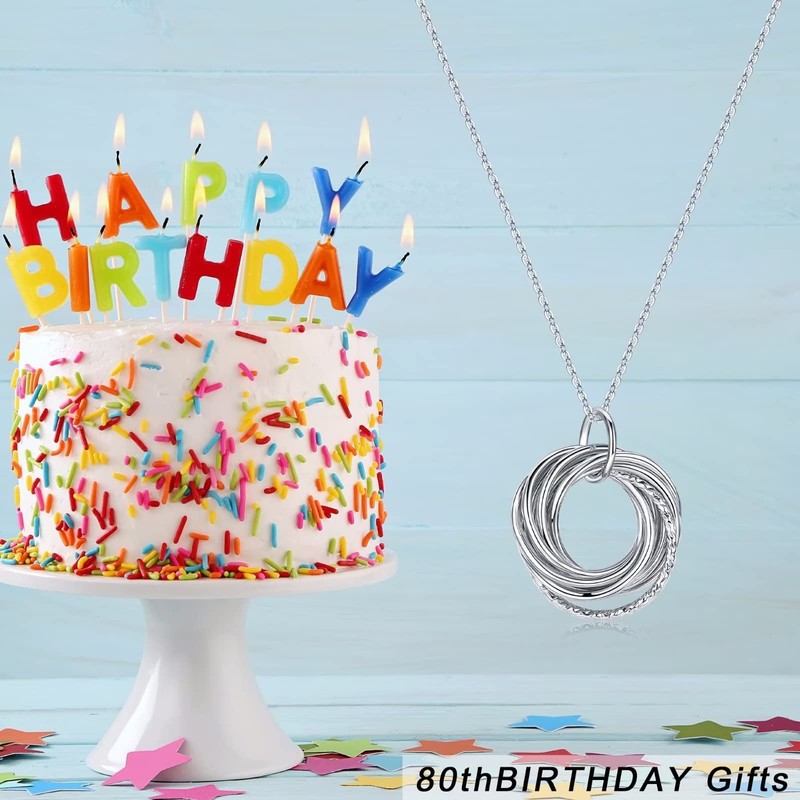 IEFLIFE 80th Birthday Gifts for Women, 8 Circle Necklaces Jewelry