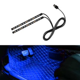UHANBUT Car LED Strip Light, 24 LED RGB Neon Auto Interior Atmosphere Lights, 12V USB Port Under Dash Ambient Night Light, Universal Decorative Lamp Accessory for Car Truck (Blue, USB)