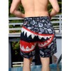 Unbranded Shark Teeth Swim Trunks Swimming Board Shorts Black Gray