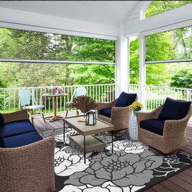 GENIMO Outdoor Rug for Patio Clearance, 6'x9' Waterproof Mat, Reversible Plastic Straw Camping Carpet, Large Area Rugs for RV, Backyard, Deck, Porch, Picnic, Mix-Black & White