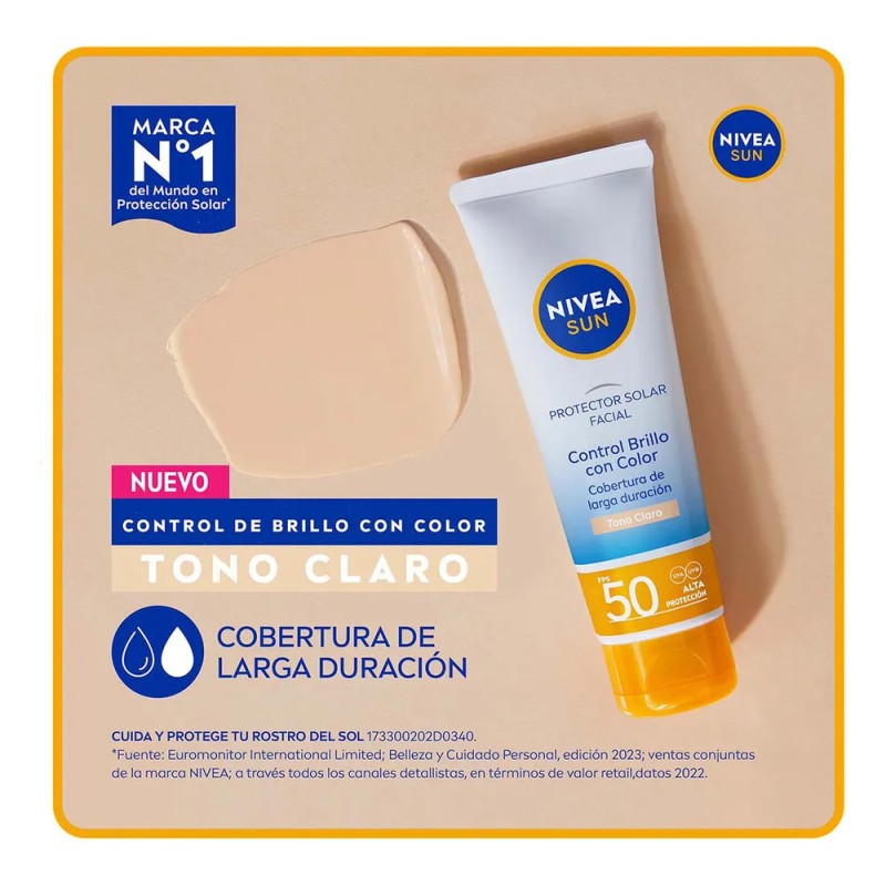 Protector Solar Facial NIVEA SUN Control Brillo Tono Claro, Cobertura