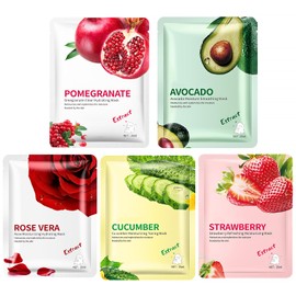 Sheet Face Mask, 5PCS Fruit Extract Face Mask Skincare, Moisturizing Facial Mask Set, Hydrating Face Mask, Anti Aging Face Mask, Face Masks Beauty, Improves Skin Face Care, Skin Care Sets For Women