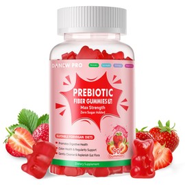 DANEW Pro Prebiotic Fiber Gummies for Adults, 7G Extra Strength, Zero Sugar Added, 90 Pectin Based Gummies, Digestive Health & Regularity Support-Strawberry