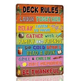 Funny Deck Rules Metal Sign Retro Deck Sign for Farmhouse Home Bar Porch Patio Deck Art Wall Decoration 8x12 Inch