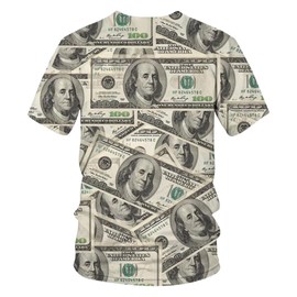 Funny Money T-Shirts, Cool Hippie $ 100 Dollar Bill Money Outfit Shirts for Men Women Kids Teen Unisex Summer 3D Printing Design Short Sleeve Top Tee Shirts