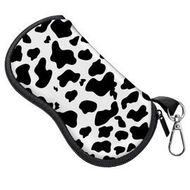BHAHB Glasses Case Sunglasses Eyeglass Case Zipper Soft Neoprene Light Pouch with Metal Belt Clip Cute Aesthetic Women Men-Black White Cow