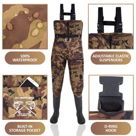 FLY FISHING HERO Chest Waders for Men with Boots Hunting Waders Fishing Boots Waders for Women Free Hangers Included (Camouflage 11 Men /13 Women)