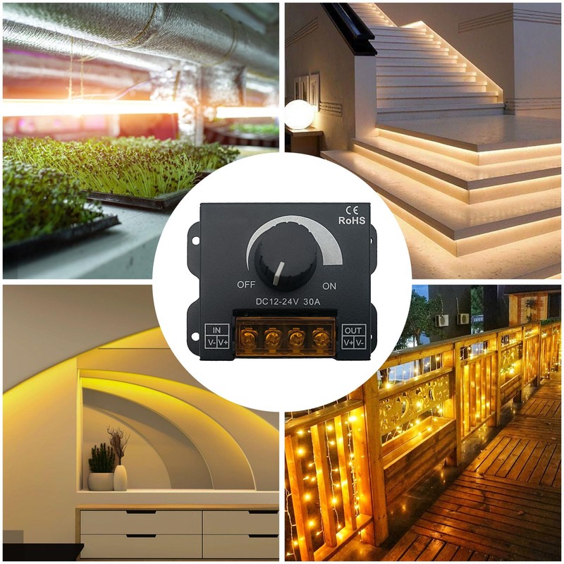 4PCS LED Light Strip Dimmer, DC12-24V Frequency Adjustable,30A PWM Dimming