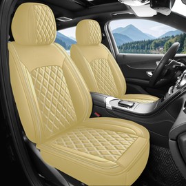 crossmiles Car Leather Seat Cover，Protector Seat Waterproof Automotive Seat Covers Full Sets Super Breathable Universal Fit Cover for Most Car Fount and Back，（Beige-Diamond，5pcs）