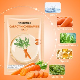GUOYAOLIFU Carrot Nicotinamide Facial Mask for Women,Hydrating Face Mask Sheet Home SPA,Moisturizing Face Sheet Mask for Dry,Oily,Sensitive Skin 30ml（5Pack）