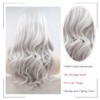 AFBeauty Platinum Grey Wig Synthetic Long Wavy Gray Side Part
