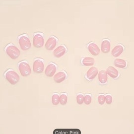 24pcs Glossy Short Square Fake Nails, White French Tip Press On Nails, Sweet Pink False Nails For Women Girls Daily Wear Nail Art Nail Care Nail Polish Polish Cutics Manicure Cosmetic Salon