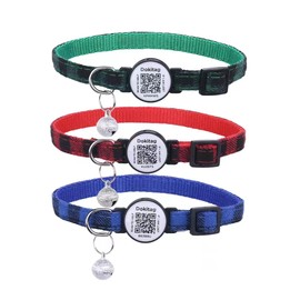 DOKITAG Cat Collar Breakaway with QR Code Name Tag,Pet ID Tag,Cat Collar with Bell and QR,Pet Online Profile-Scan QR Receive Instant Pet Location Alert Email 3pack (Green & Red & Blue)