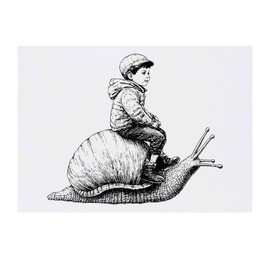 'Boy Riding Snail' Temporary Tattoo - Water Resistant, Skin-Safe, Non-Toxic Transfer (TO00076761)