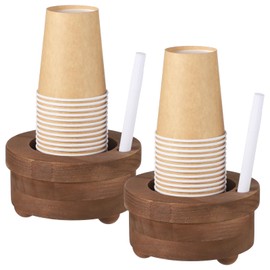 2 PCS Wooden Cup Holder with Marker Slot, Cup Holder for Kitchen, Mug Dispenser for Disposable Cups, Countertop Wood Stand for Bathroom, Kitchen, Party, Picnic, Housewarming, 5.4 x 2.8 in