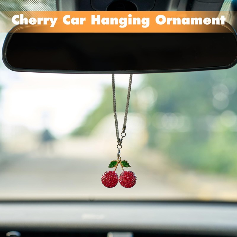 Rislobx Crystal Cherry Car Hanging Ornament, Bling Cherry Car Charms