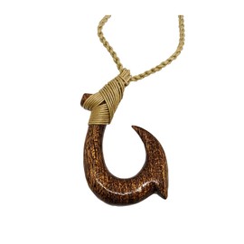Zero Gravity Hawaii Small Hawaiian Koa Wood Fish Hook Necklace 2 Inches