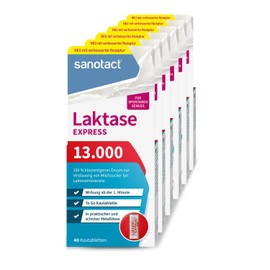 sanotact Lactase 13,000 Express (6 x 40 lactase tablets), lactose tablets with immediate effect, for lactose intolerance and milk intolerance, for spontaneous enjoyment of dairy products