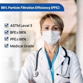 JMU JMU Disposable Face Masks 50 Pack, 4-Ply ASTM Level 3 Medical Mask for Adults, White