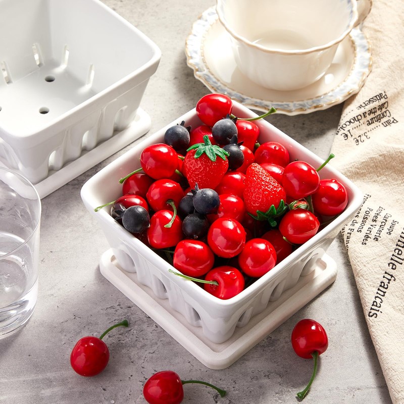 LemonRoad 3 Pcs Ceramic Berry Basket Set with Berry Bowl