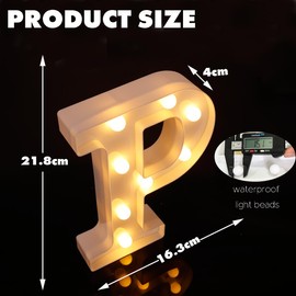DyingSwan Led Light Up Letters, 26 Alphabet Marquee Letter Lights, Small Letters with Lights, Battery Powered Letter Sign Lights for Party, Table, Wall Decor (Letter P, Warm White)
