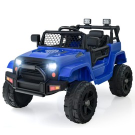 OLAKIDS Kids Ride On Truck, 12V Electric Vehicle Car with Remote Control, Toddlers Battery Powered Toy with 2 Speeds, Spring Suspension, Double Open Doors, LED Lights, TF, Music, USB, Mp3 (Blue)