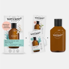 we:care² 2 x Shower Gel Powder Set with Bottle (Granules) - 2 x 32 g Makes 250 ml Each Sustainable & Vegan Refill Soap without Silicones, Parabens & Microplastics - Shower Powder - Shower Gel Powder