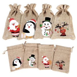 FINGOOO 12 Pieces Jute Burlap Gift Bag Pouches Drawstring Bag Candy Pouch Snack Sack for Kids Xmas Party Favor