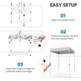 COOS BAY 5x5 Portable Instant Canopy Tent, Pop Up Outdoor Canopy for Beach, Sports and Camping, White